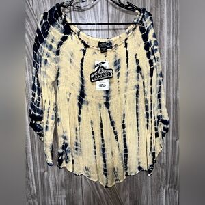Angie Women's Long Sleeve Tie-Dye Top - Navy and Cream XL